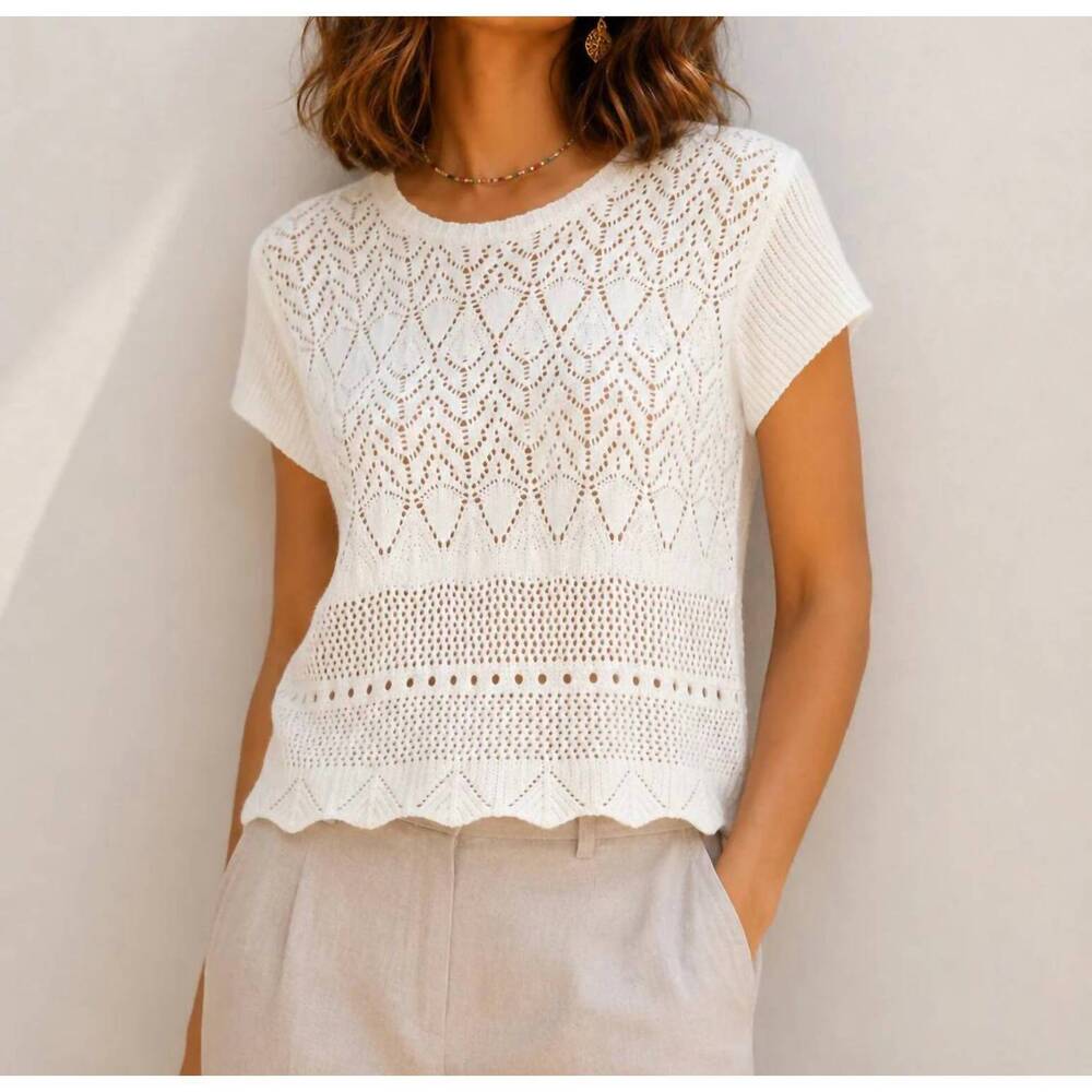 NEW THE KORNER open knit top in white